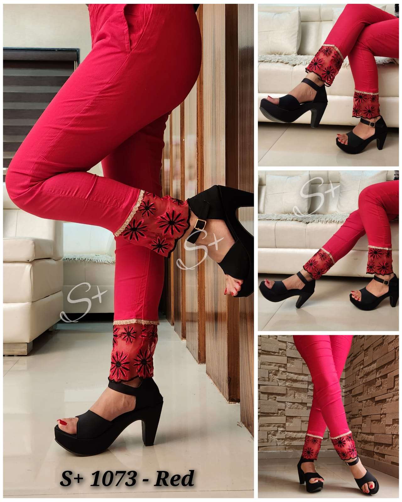 S+1073 -  FANCY & DESIGNER COTTON LYCRA STRETCHABLE PANT WITH HANDWORK & EMBROIDERY